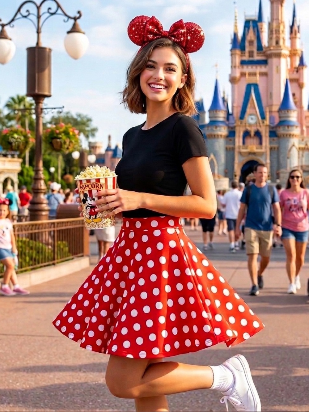 Red White Polka Dot Skater Skort Size Small Disney Minnie Mouse fit flare retro - Picture 2 of 11